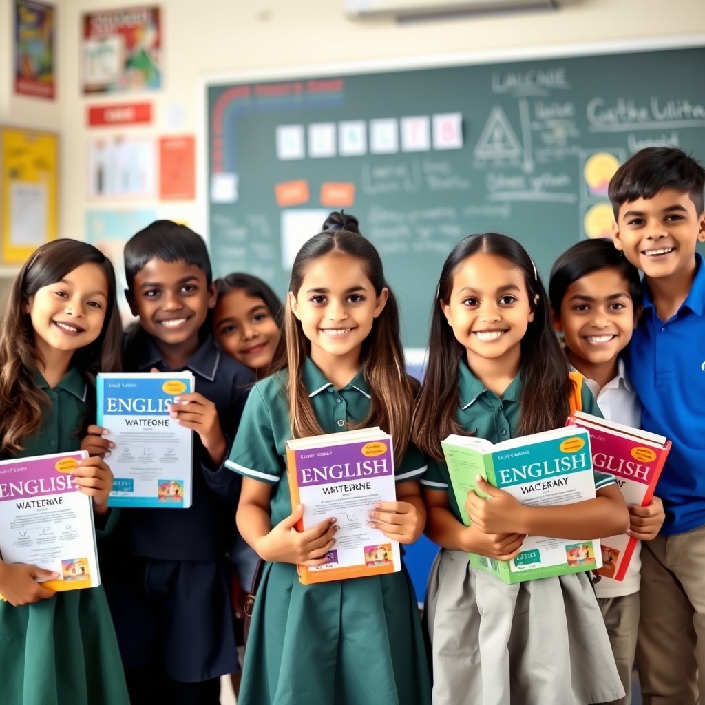A group of schoolchildren ranging from first to eleventh grade, standing together