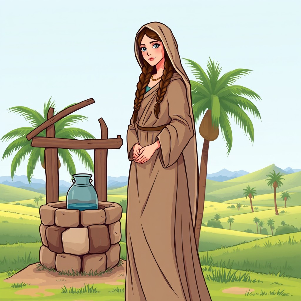 Illustration of Rebeca (Rebecca) from the Bible, showcasing her beauty and grace