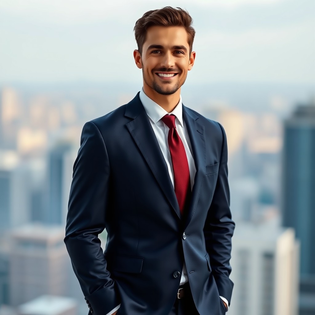 A stylish portrait of a man dressed in an elegant suit and tie