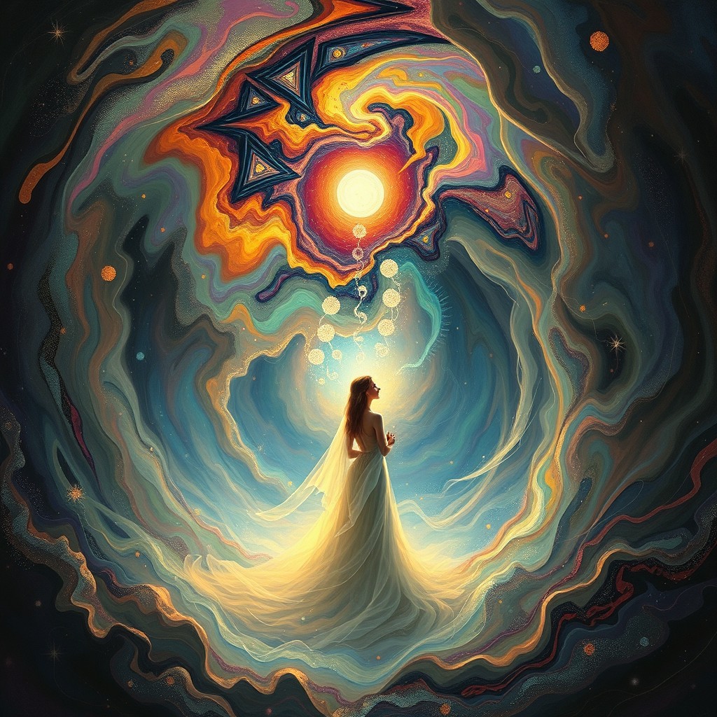 A mesmerizing and vivid representation of obsession, depicted through a swirling vortex of colors and shapes embodying intense emotions