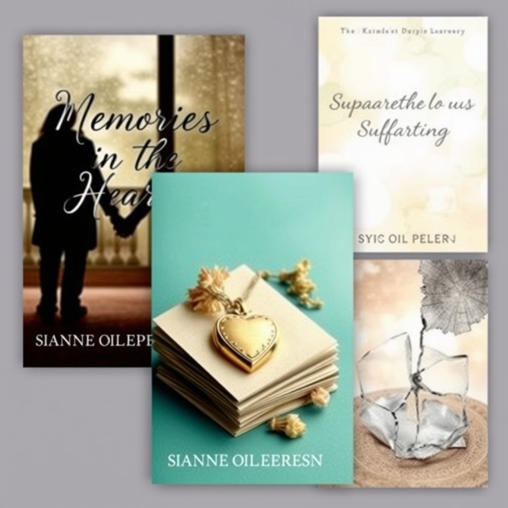 A collection of book cover designs illustrating themes of heartbreak and separation