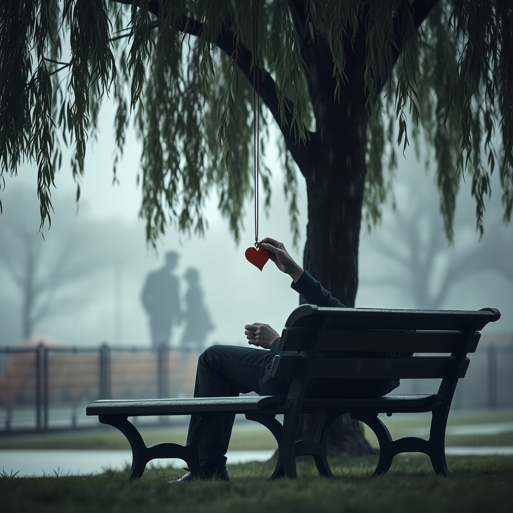 A moving scene encapsulating the theme of love memories, heartache, and the feelings of forgetfulness and sadness