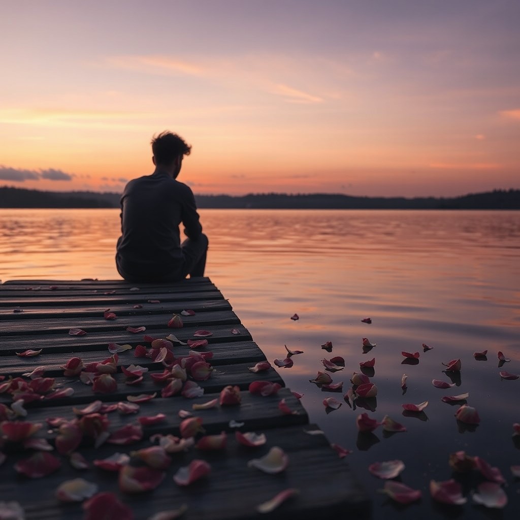 A deeply emotional scene reflecting the lingering memories of love that remain in the heart, focused on heartbreak, forgetfulness, and sadness following a breakup