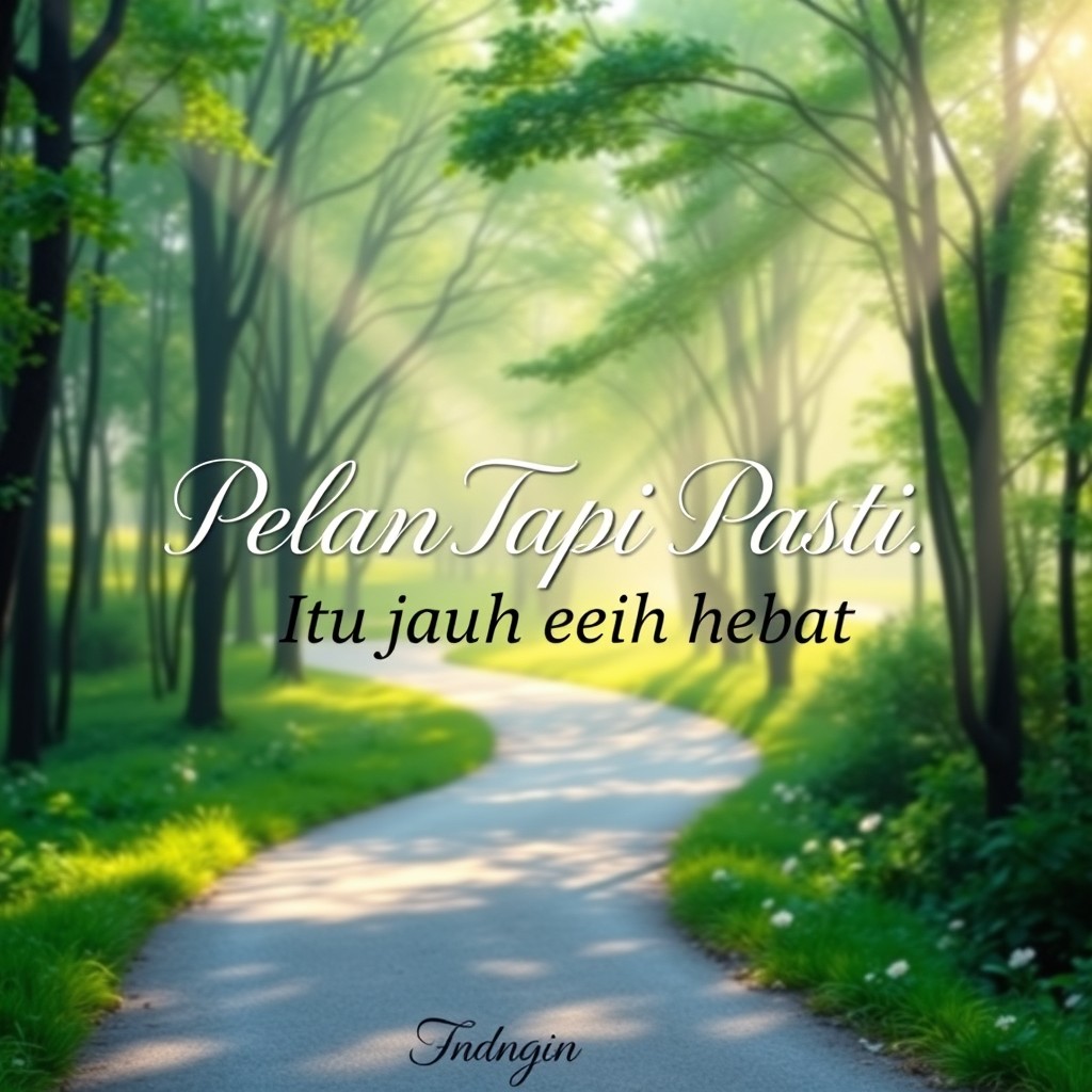 A calming and motivational image featuring the phrase: "Pelan Tapi Pasti