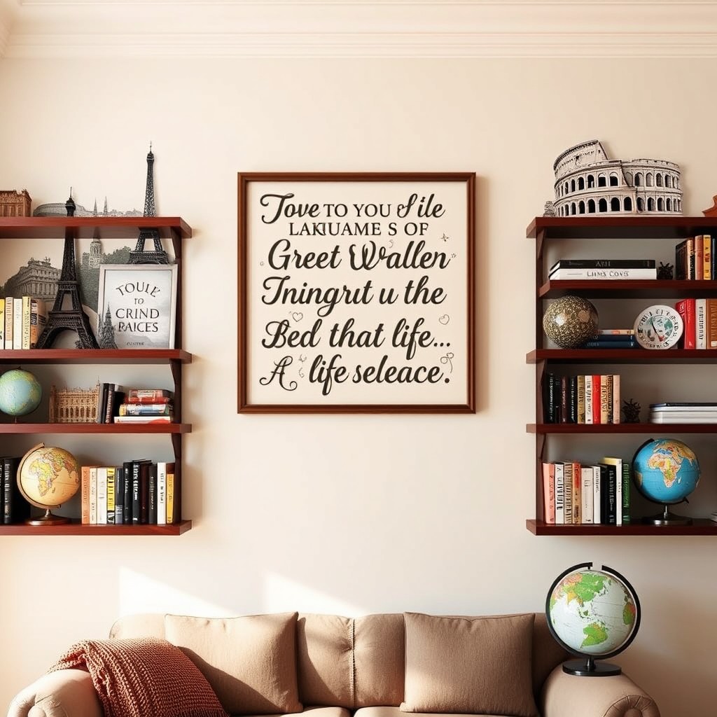 An inspirational quote about foreign languages displayed artistically on a wall in a cozy study room