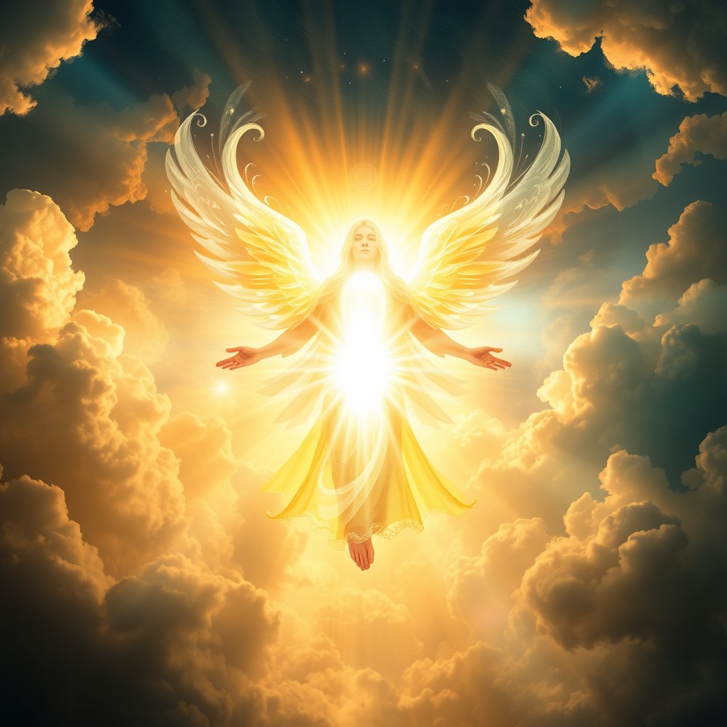A dramatic and ethereal representation of a divine presence, symbolizing God