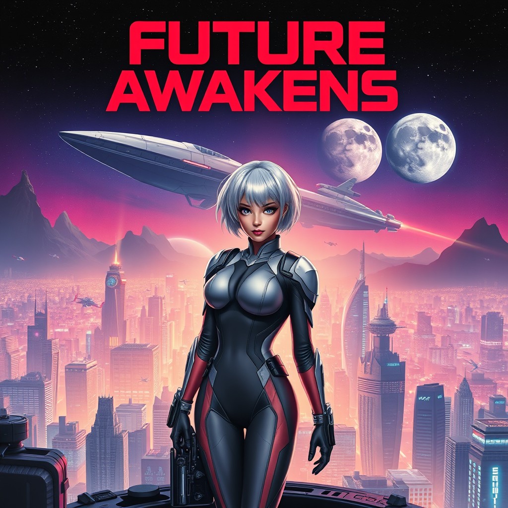 A vibrant and eye-catching movie poster featuring a dramatic sci-fi theme with a futuristic cityscape