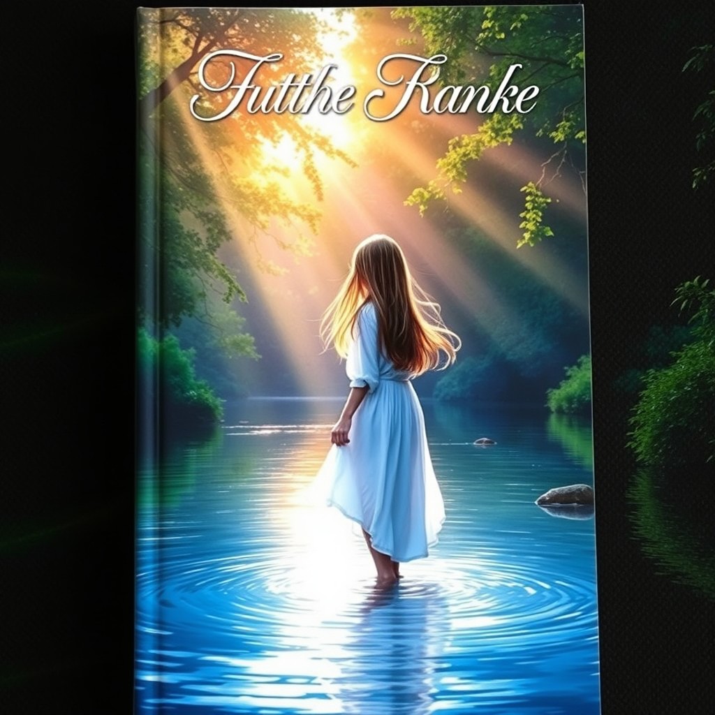 A captivating book cover featuring a serene scene of a girl standing in a tranquil river