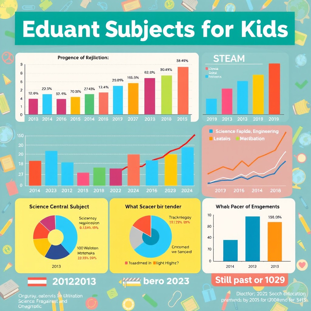 A visually striking data visualization infographic showcasing the trends in educational subjects for kids over the past decade