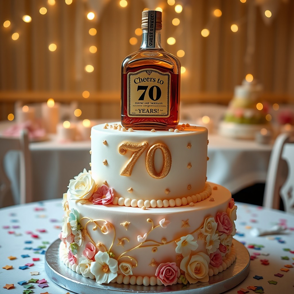 A beautifully crafted birthday cake for a 70th birthday celebration
