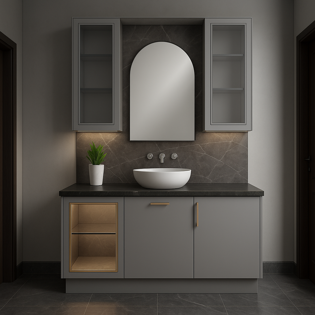 Make the left most bottom cupboard transparent with frame