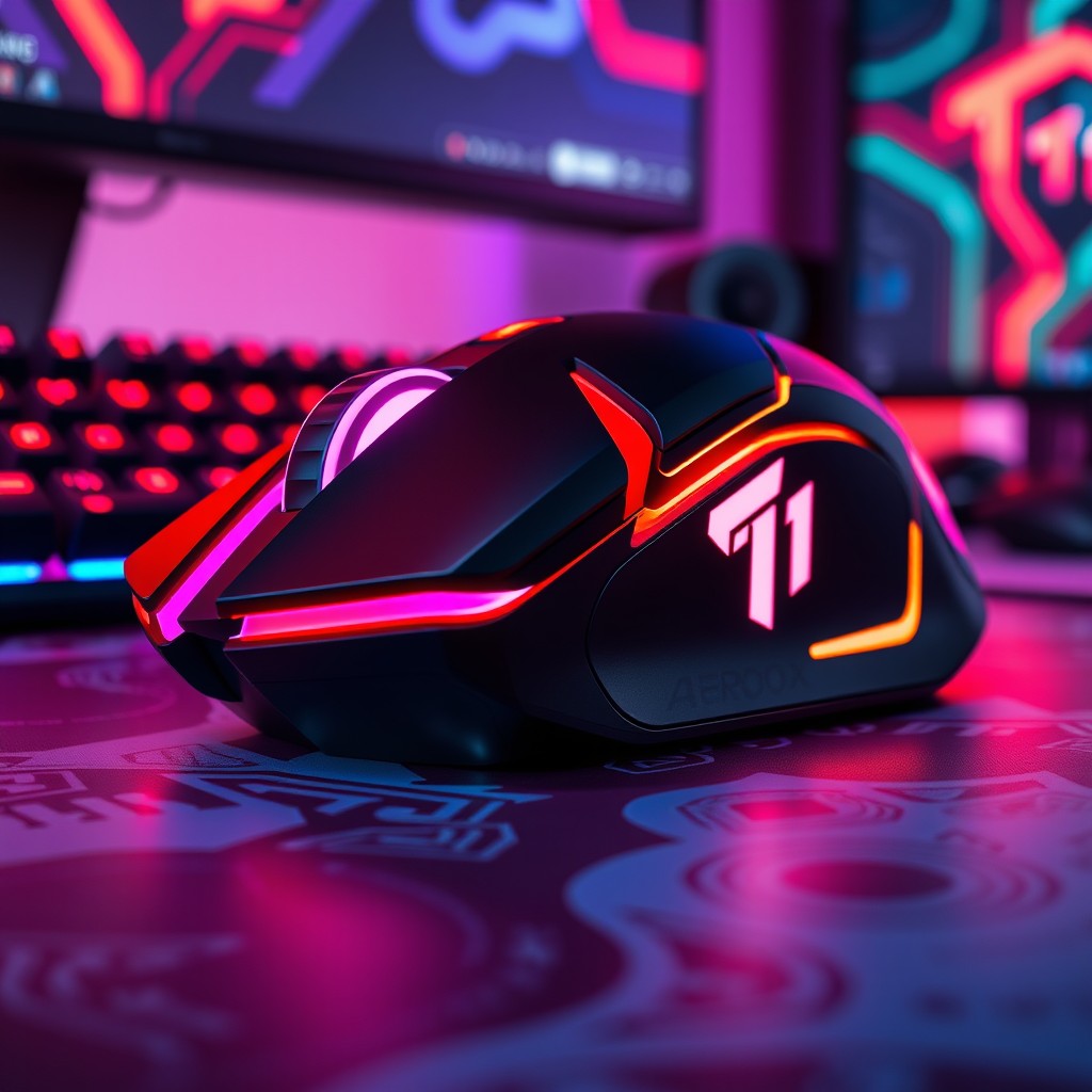 An Aerox v2 gaming mouse designed with a T1 esports theme