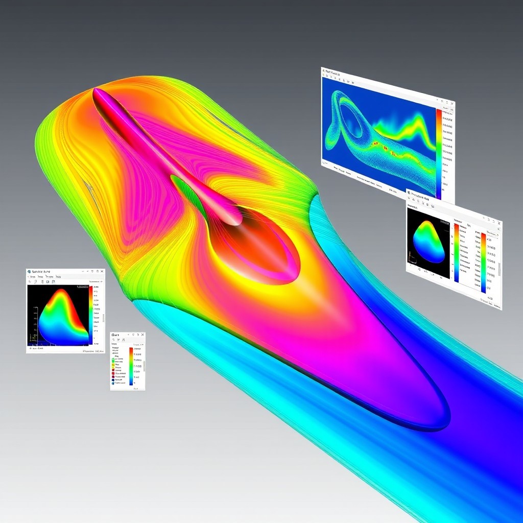 A detailed and visually striking illustration of a fluid dynamics simulation using Ansys Fluent software
