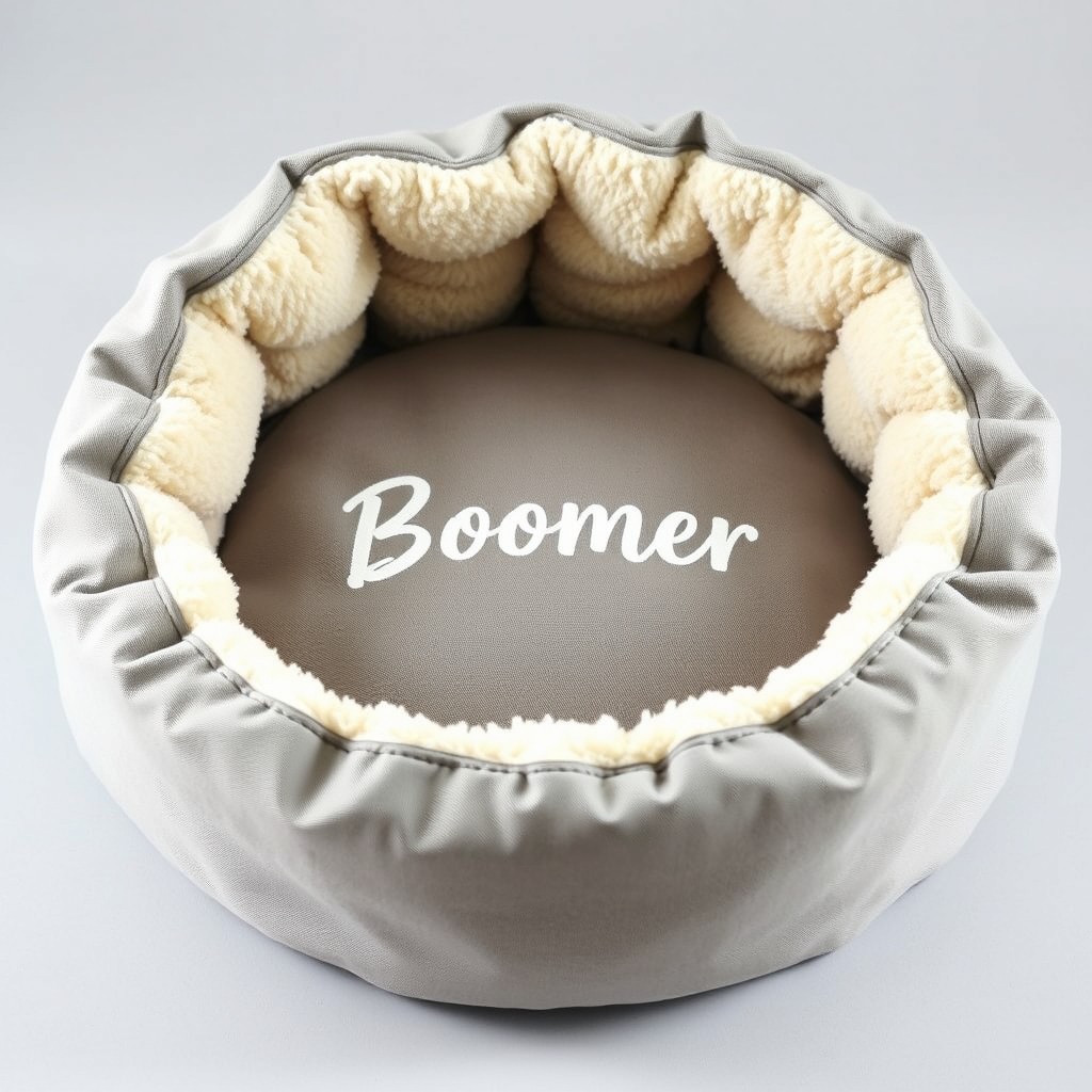A cozy donut-style pet bed in a stylish gray color, crafted from organic cotton canvas