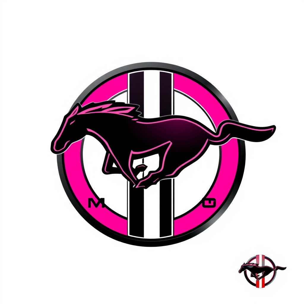 A striking design featuring the Ford Mustang logo, artistically rendered in a combination of black and pink colors
