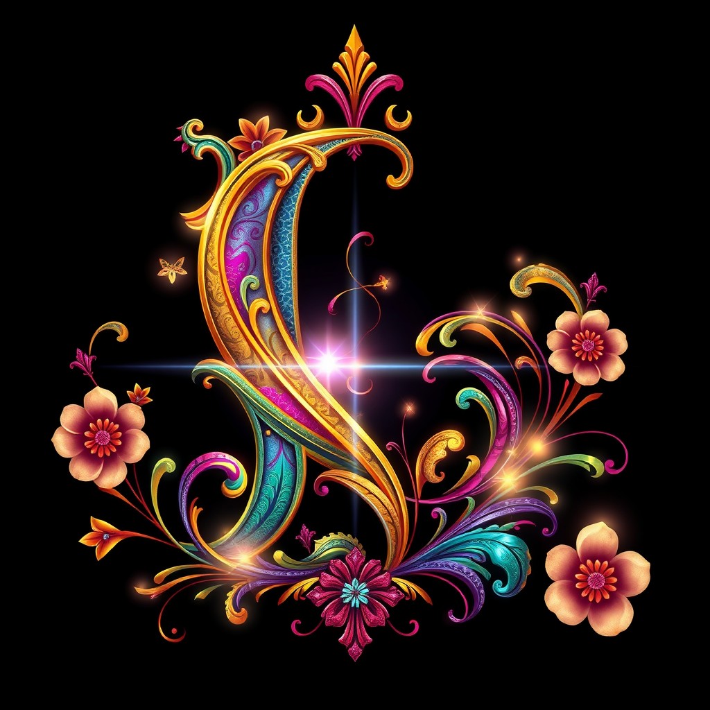 A visually striking representation of the letter 'L', designed in an ornate and artistic style