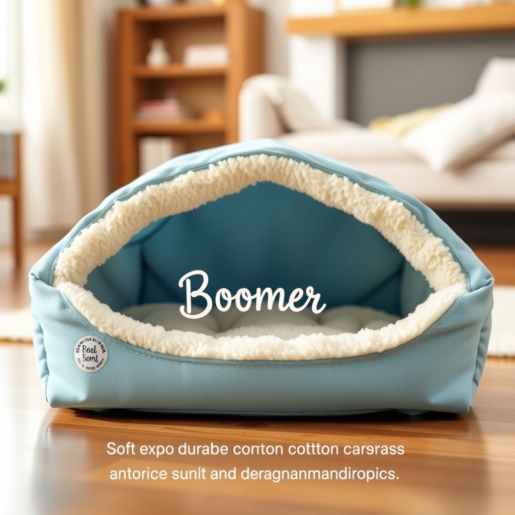 A cozy cave pet bed designed for small dogs, featuring a stylish light blue color made from organic cotton canvas