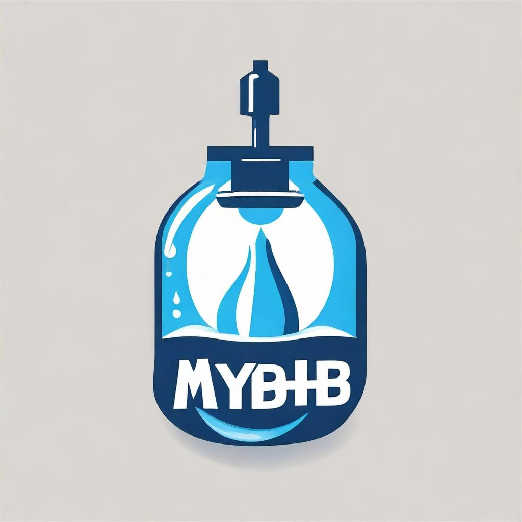 A business logo with the word 'MYOB' at the top and 'Water Refilling Station' underneath. Provide a visually striking balance between text and symbolic elements related to water and refilling.