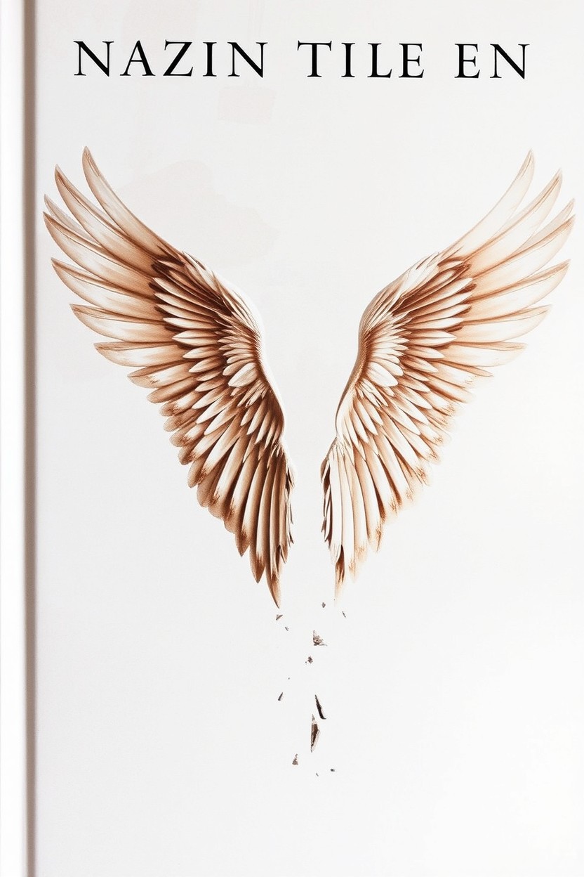An aesthetic book cover featuring broken wings depicted as if they are falling gracefully against a backdrop reflecting the destruction and devastation of Gaza's war