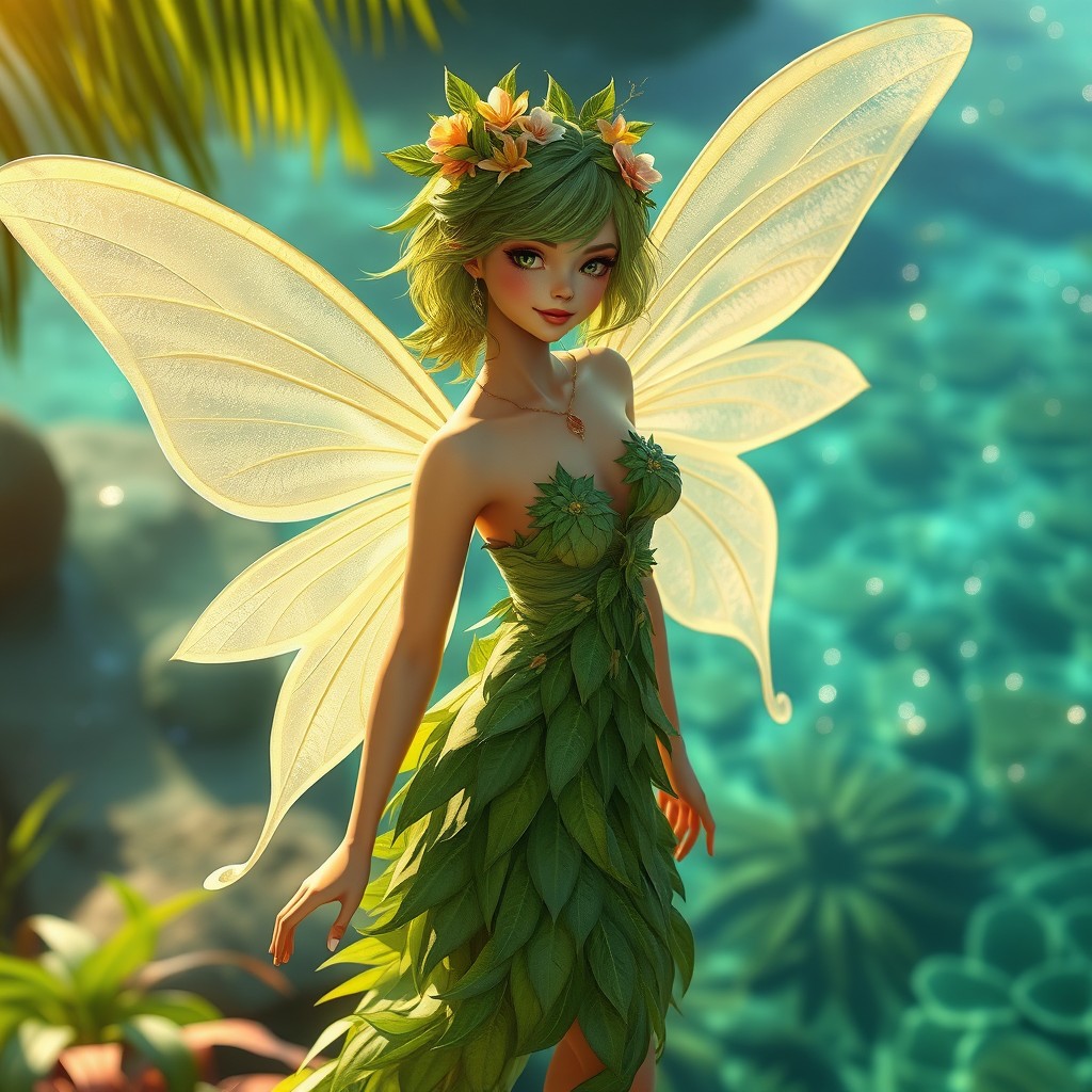 A stunning faerie from Jhuidah Island, featuring delicate translucent wings that shimmer in the sunlight