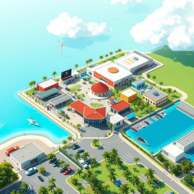 Vibrant Film Park Concept Illustration in Curaçao | Idyllic AI