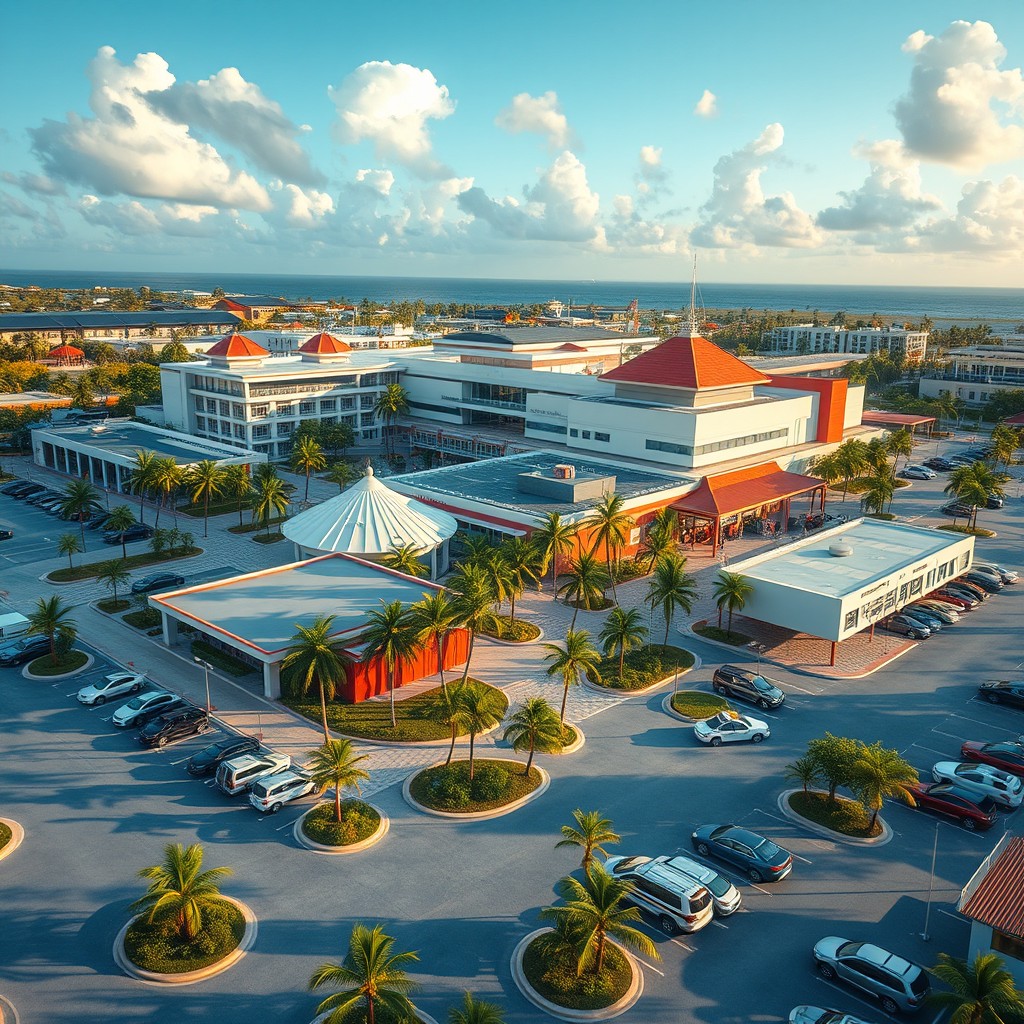 A vibrant film park in Curacao featuring 10 distinct studios ranging from small intimate setups to large expansive facilities, all equipped with high-tech filming and television production equipment
