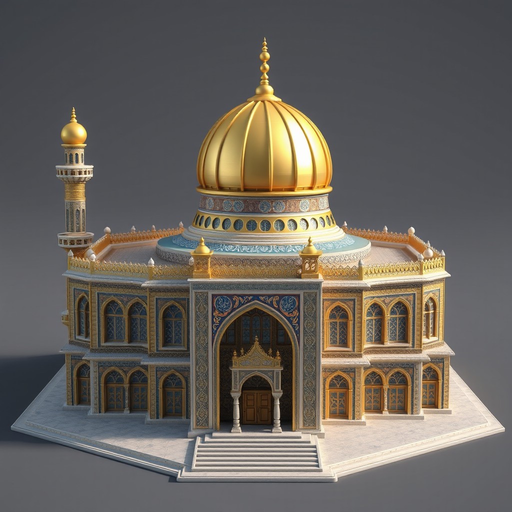 A highly detailed 3D model of the Imam Reza shrine, reflecting its stunning architecture and intricate tile work