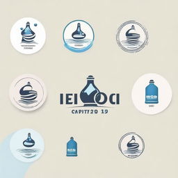 Create a business logo featuring the company name 'MYOB' and its nature of business, 'Water Refilling Station'. Use symbols related to water and refilling, ensuring a distinct and recognisable design.