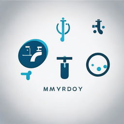 Design a visually compelling business logo with 'MYOB' and 'Water Refilling Station' as distinct elements, combined with symbols that represent water and refilling.