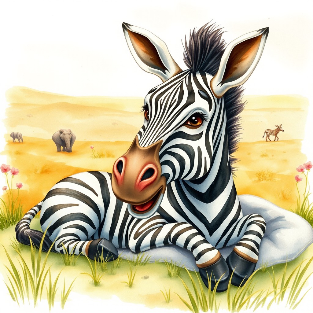 A heartwarming and friendly zebra captured mid-yawn as it prepares to sleep on its cozy bed in the African savannah