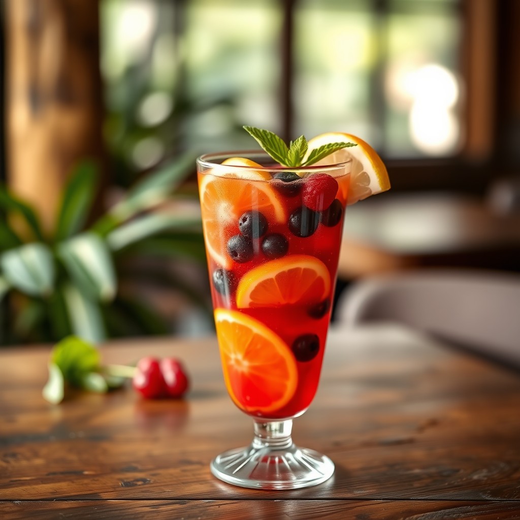 An enticing image of a Dominican Sangría presented in a clear glass
