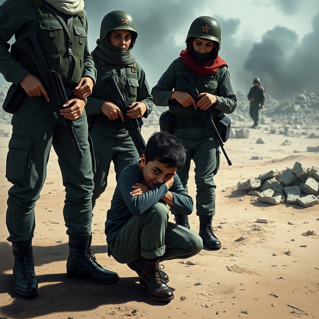 An intense and somber scene illustrating the complexities of conflict