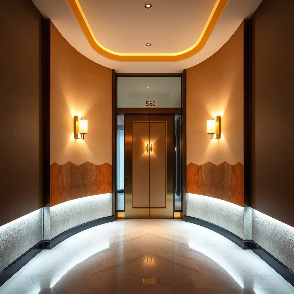A stylish vestibule featuring beautiful wall lights that enhance the ambiance