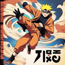 Design a captivating book cover featuring Naruto Uzumaki in dynamic action pose, with vibrant colors that bring out the spirit and energy of the Naruto series. Include the title 'NARUTO' in bold, stylized font.