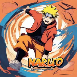 Design a captivating book cover featuring Naruto Uzumaki in dynamic action pose, with vibrant colors that bring out the spirit and energy of the Naruto series. Include the title 'NARUTO' in bold, stylized font.