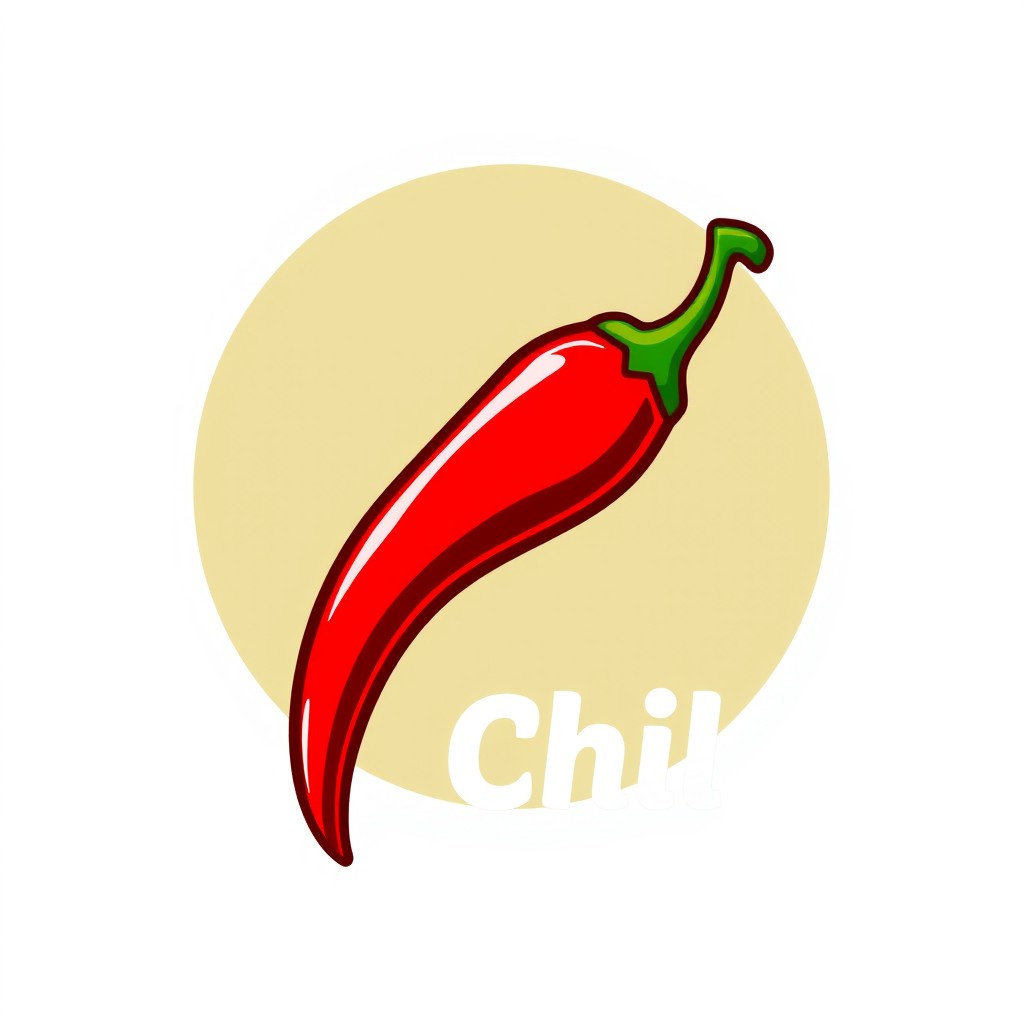 A bold and vibrant 2D logo design featuring a stylized chili pepper
