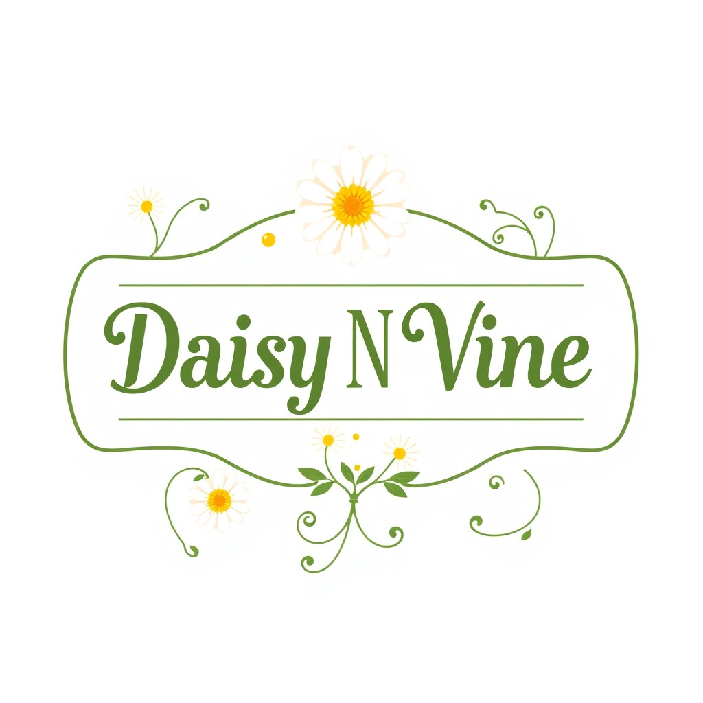 A vintage-style business logo featuring the business name 'Daisy N Vine' prominently displayed