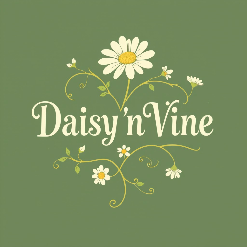 A professional vintage-style business logo featuring the business name 'Daisy 'n Vine' elegantly displayed