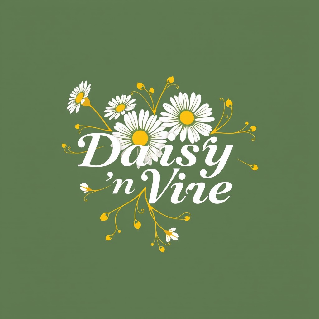 A vintage-style business logo for 'Daisy 'n Vine' featuring soft and bright green and yellow colors