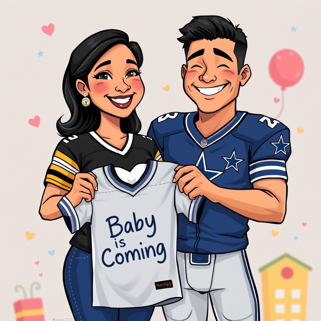 A cartoon style illustration of a Hispanic couple