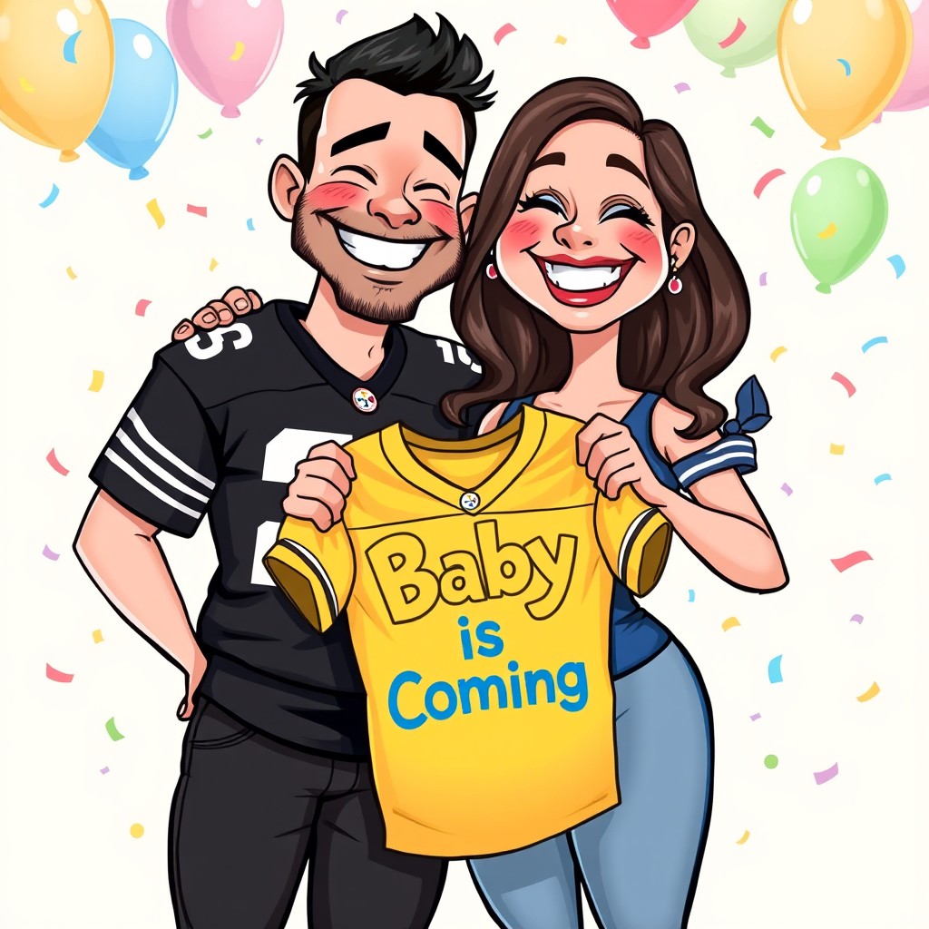 A playful cartoon style illustration featuring a joyful couple