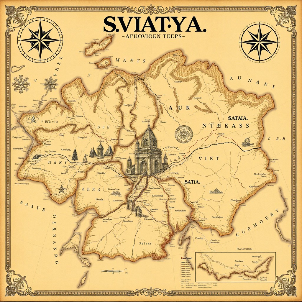 A detailed and vintage-style map of a large country named Svyataya, designed with a beige color palette typical of World War I era maps