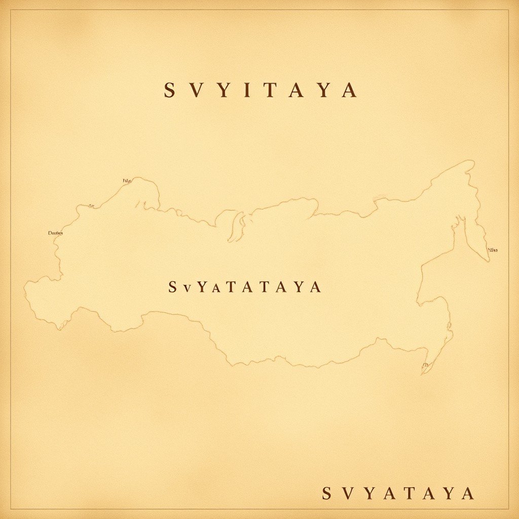 A large, beige World War I style map depicting the country named Svyataya, designed to resemble the geographical shape of Russia