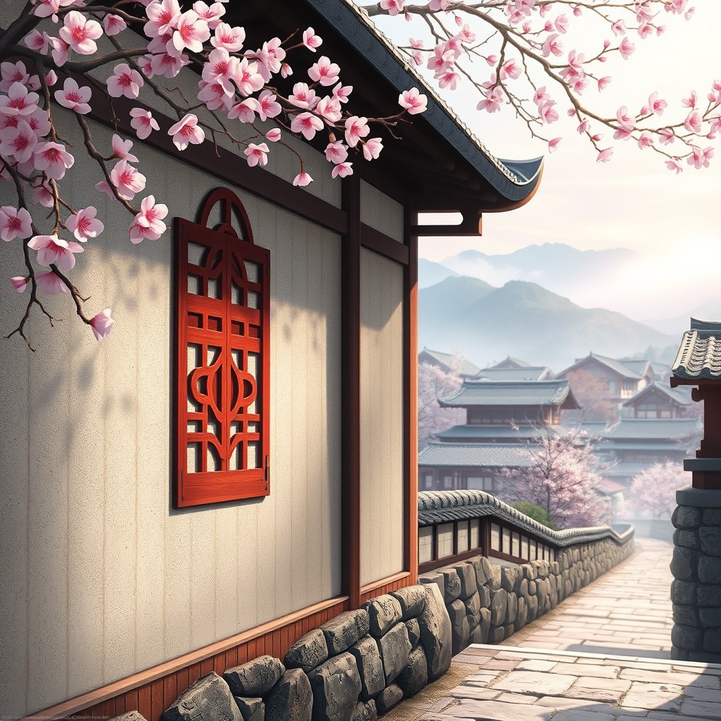 A beautifully detailed background inspired by Kimetsu no Yaiba, featuring an intricate Japanese wall design that showcases traditional patterns and motifs