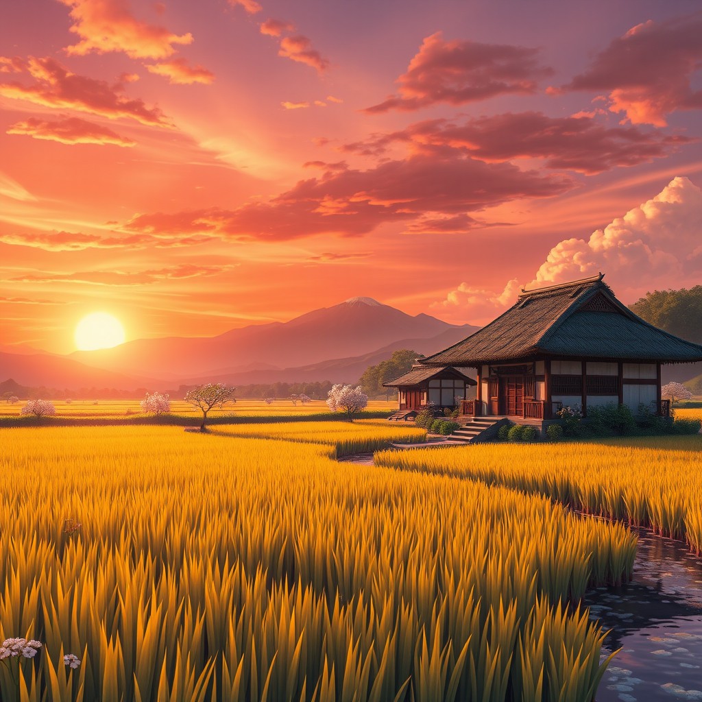 An atmospheric background capturing the essence of vintage Japan in the style of Demon Slayer (Kimetsu no Yaiba)