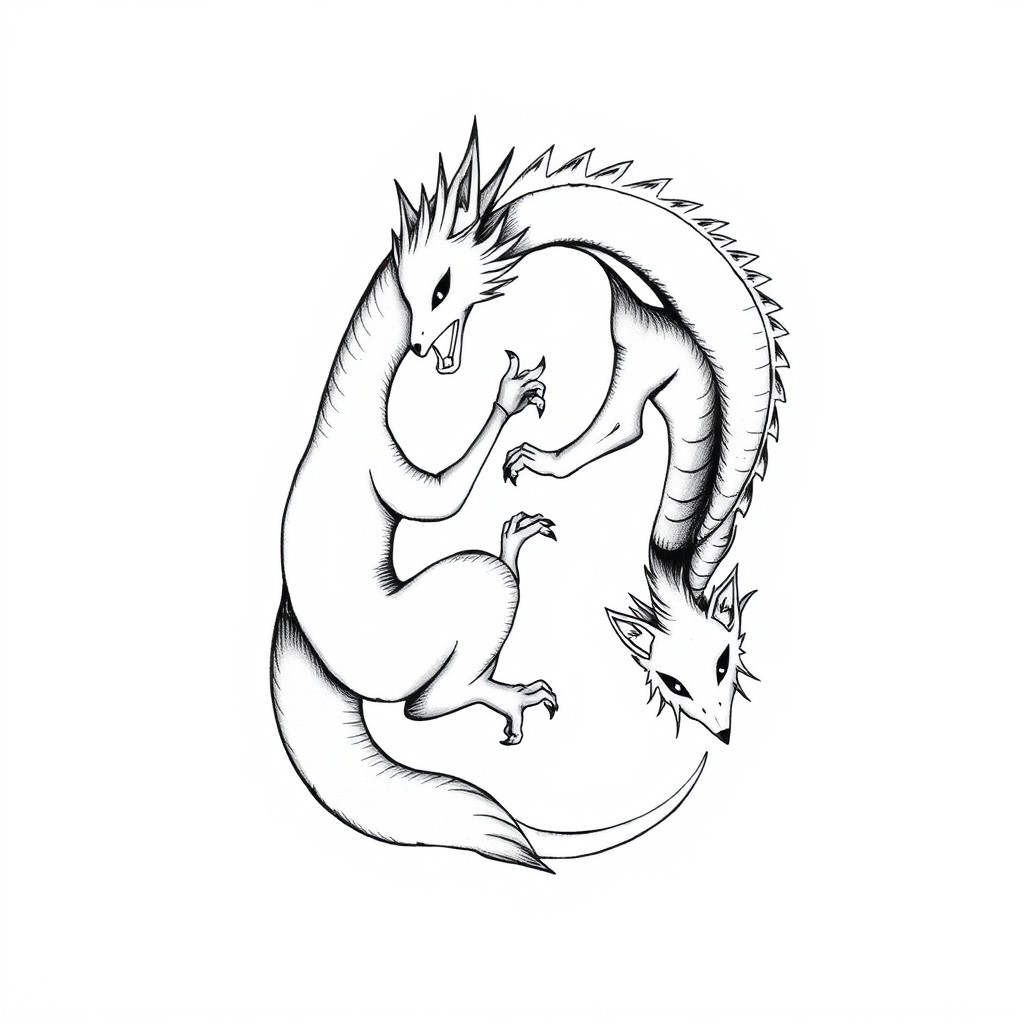 A tattoo design depicting a dragon styled after Haku, featuring four legs, a long serpentine body, and a soft, spirit-like appearance