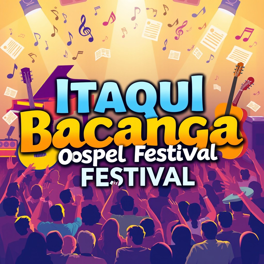 A beautiful and vibrant poster design featuring the text 'Itaqui Bacanga Gospel Festival' prominently displayed
