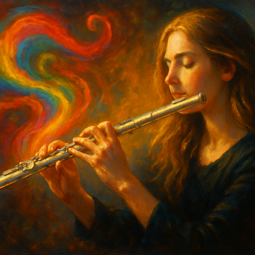 estilizar la foto en pintura a óleo, de la flauta salen colores