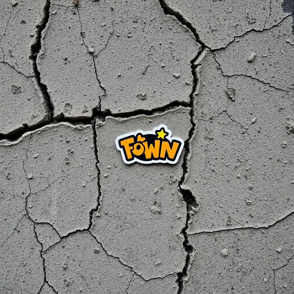A textured rough wall featuring a colorful sticker affixed to it