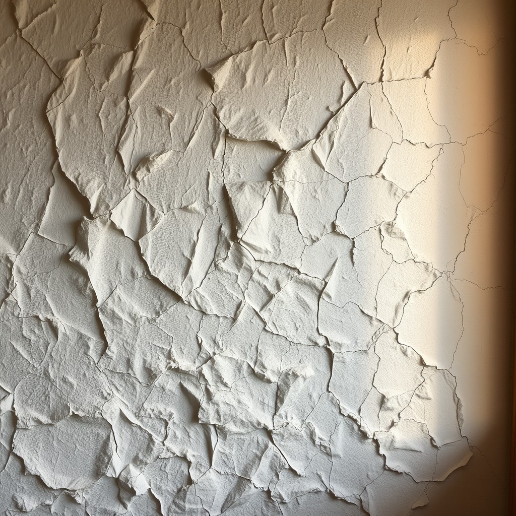 A textured rough wall that has been covered with a visually striking wallpaper